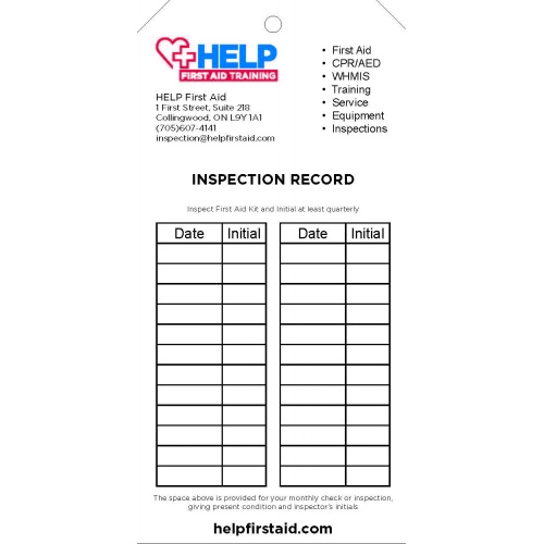 First Aid Kit Inspection Tag (5/Package)
